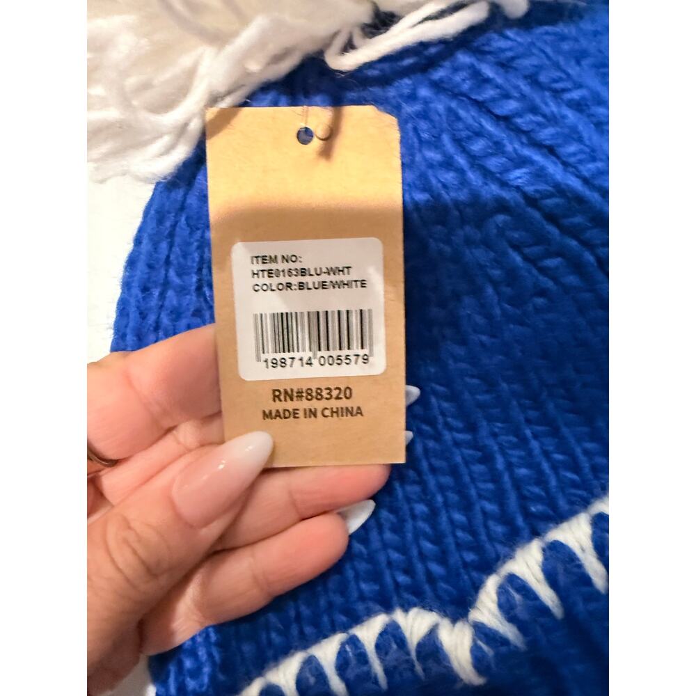 C.C Blue Yarn Pom Game Day Team Stitch Point Beanie Hat - Picture 3 of 3